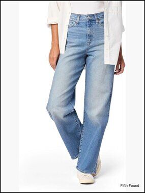 High-Rise Loose Straight Jeans Stretch Denim 32" Inseam Loose Through Leg &
